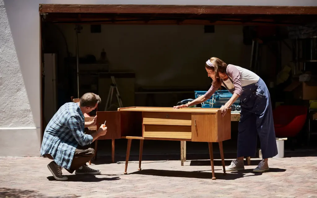 Gottman-method-effectiveness-couples-therapy A man and woman up-cycling furniture during a restoration project after successful couples therapy
