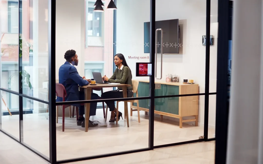 An exit interview in progress, representing how the last few therapy sessions should not feel