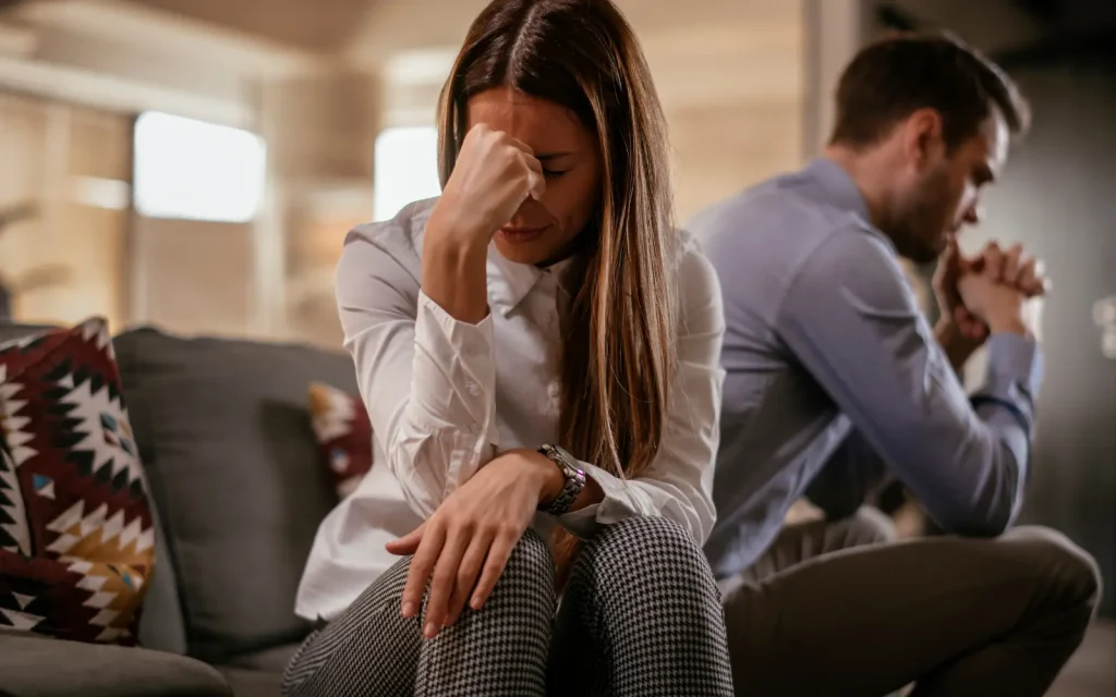 A couple experiencing relationship breakdown due to the misunderstanding in brain function between the ADHD and non-ADHD partner 