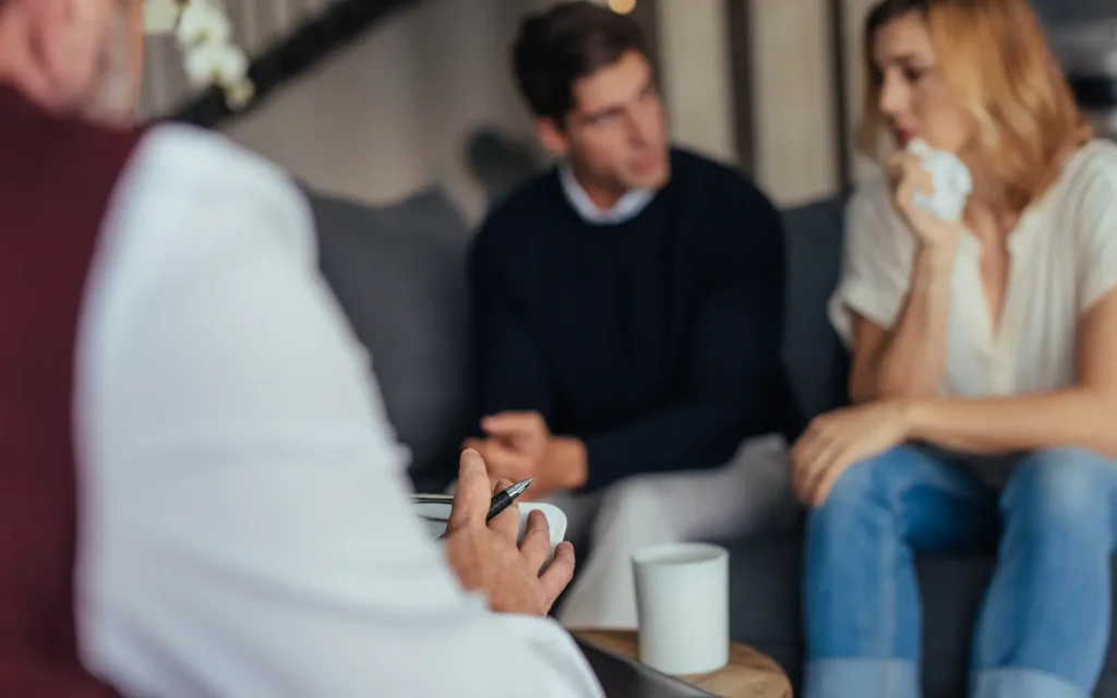 ADHD-couples-counseling-in-Los-Angeles An ADHD-affected couple in couples therapy in Los Angeles