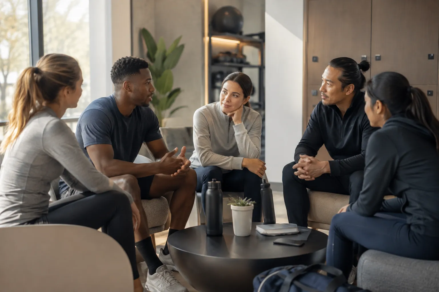 A group sports psychology session in progress in LA