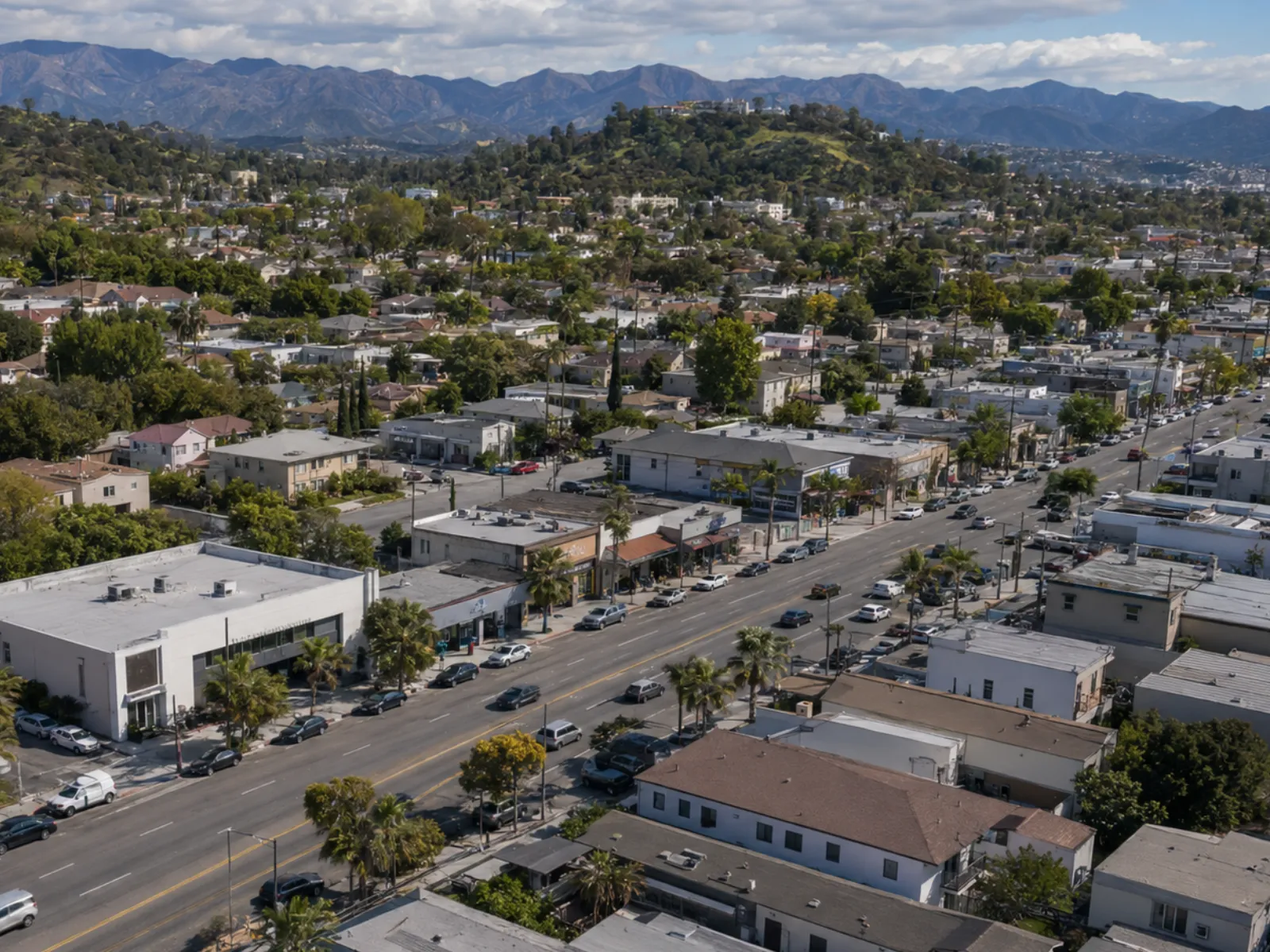 An aerial shot of Atwater Village in LA